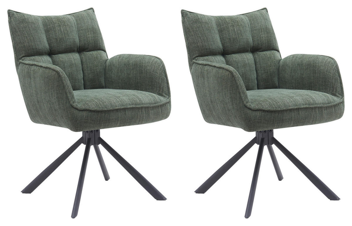 ARMLEHNSTUHL-SET 2 Stück  in Chenille  - Waldgrün/Schwarz, MODERN, Textil/Metall (59/86/65cm) - Livetastic