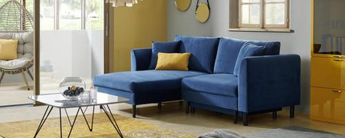 ECKSOFA Blau Velours  - Blau/Schwarz, Design, Holz/Textil (235/165cm) - Ti'me