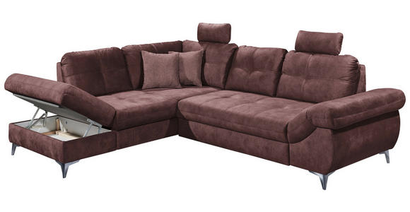 ECKSOFA Aubergine Velours  - Aubergine/Schwarz, KONVENTIONELL, Kunststoff/Textil (218/275cm) - Carryhome