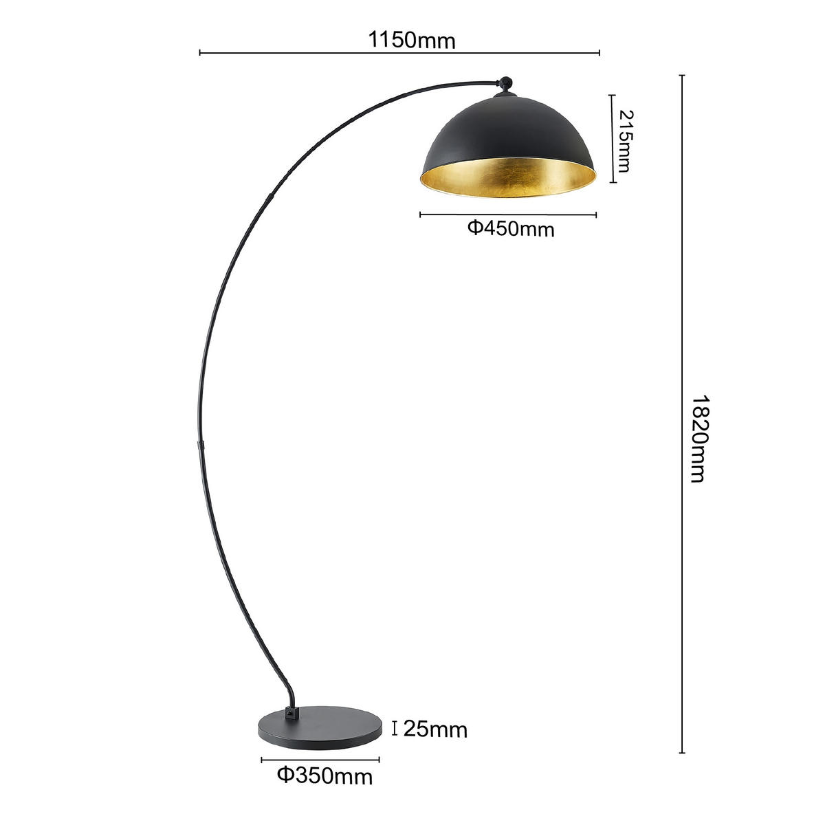 STEHLEUCHTE Aleyna 118/185 cm   - Goldfarben/Schwarz, Design, Metall (118/185cm) - Novel
