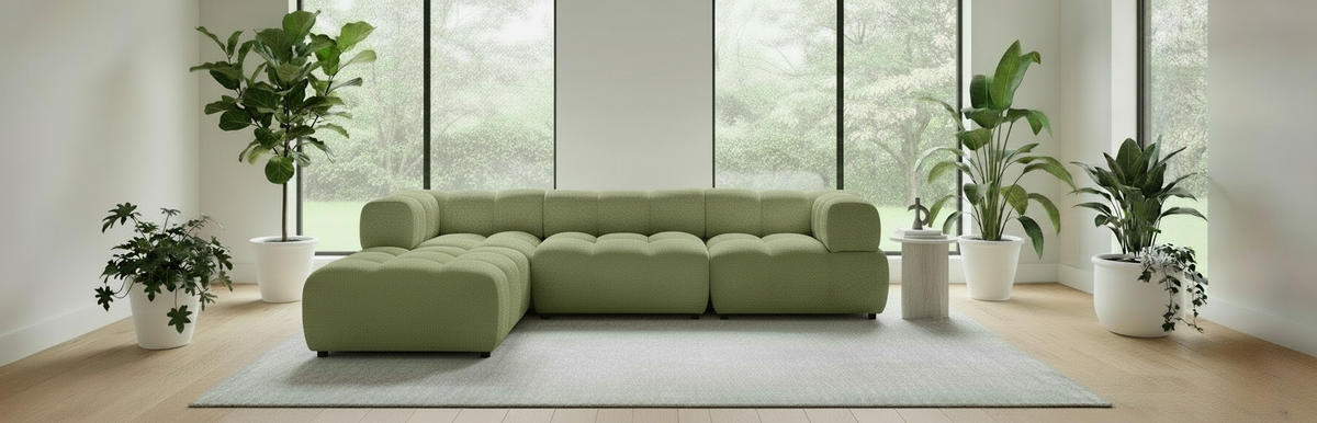 ECKSOFA ZAK Grün Bouclé  - Schwarz/Grün, Design, Kunststoff/Textil (280/186cm) - MID.YOU