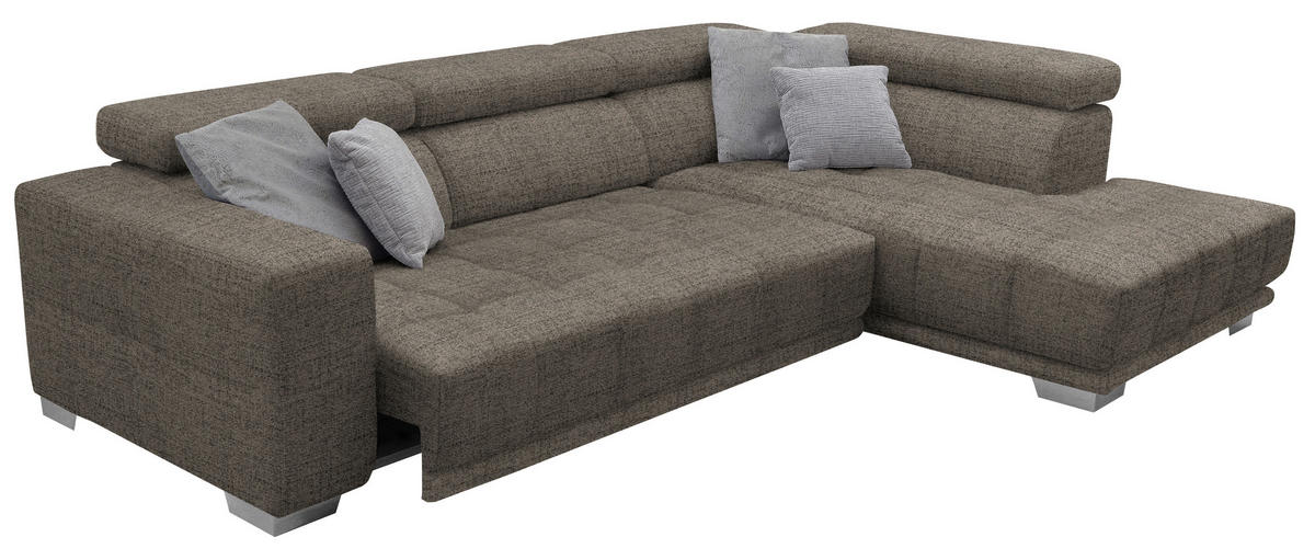 ECKSOFA in Chenille Hellbraun  - Chromfarben/Hellbraun, Design, Textil (301/207cm) - Xora