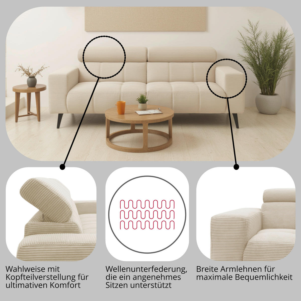 2-SITZER-SOFA TRENTO Mikrofaser Taupe  - Taupe/Dunkelgrau, MODERN, Textil/Metall (208/79/104cm) - MID.YOU