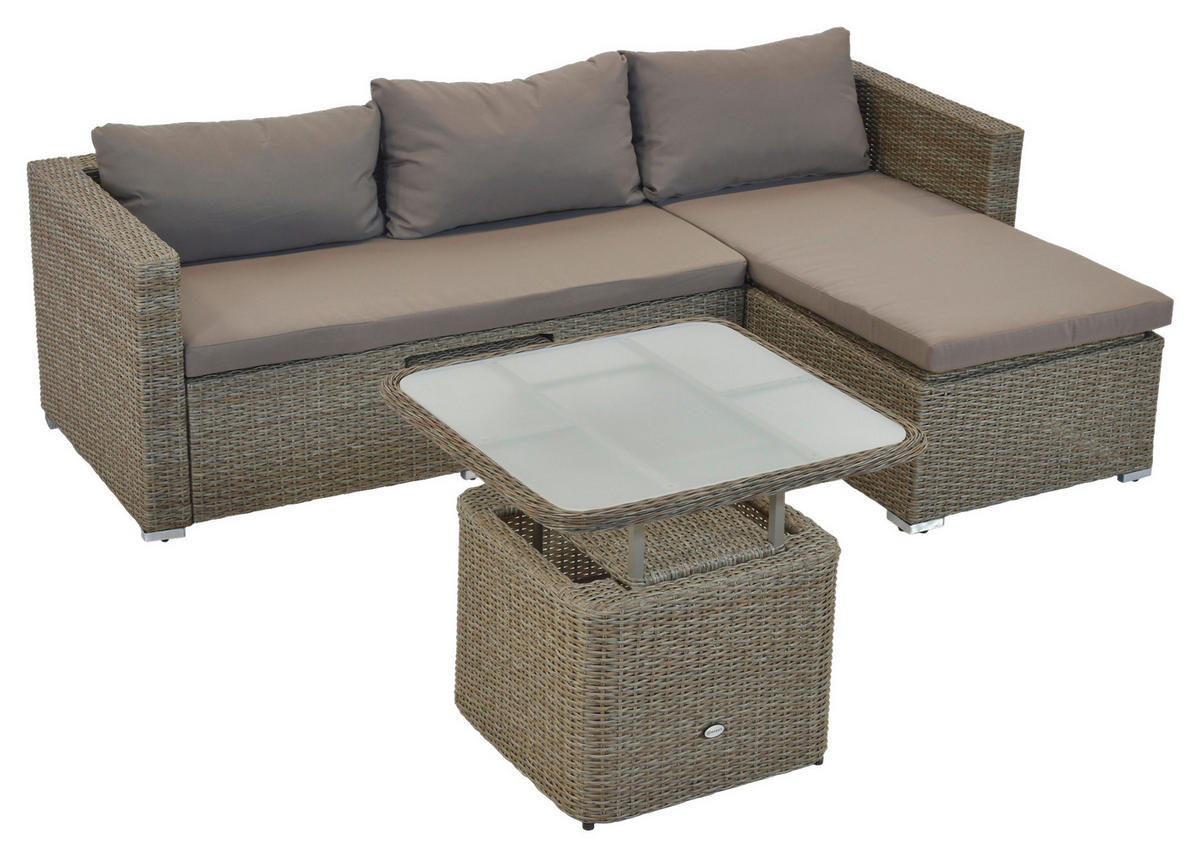 LOUNGEGARNITUR 2-teilig  215/140 cm  Stahl  - Naturfarben, MODERN, Glas/Kunststoff (215/140cm) - Gardenson
