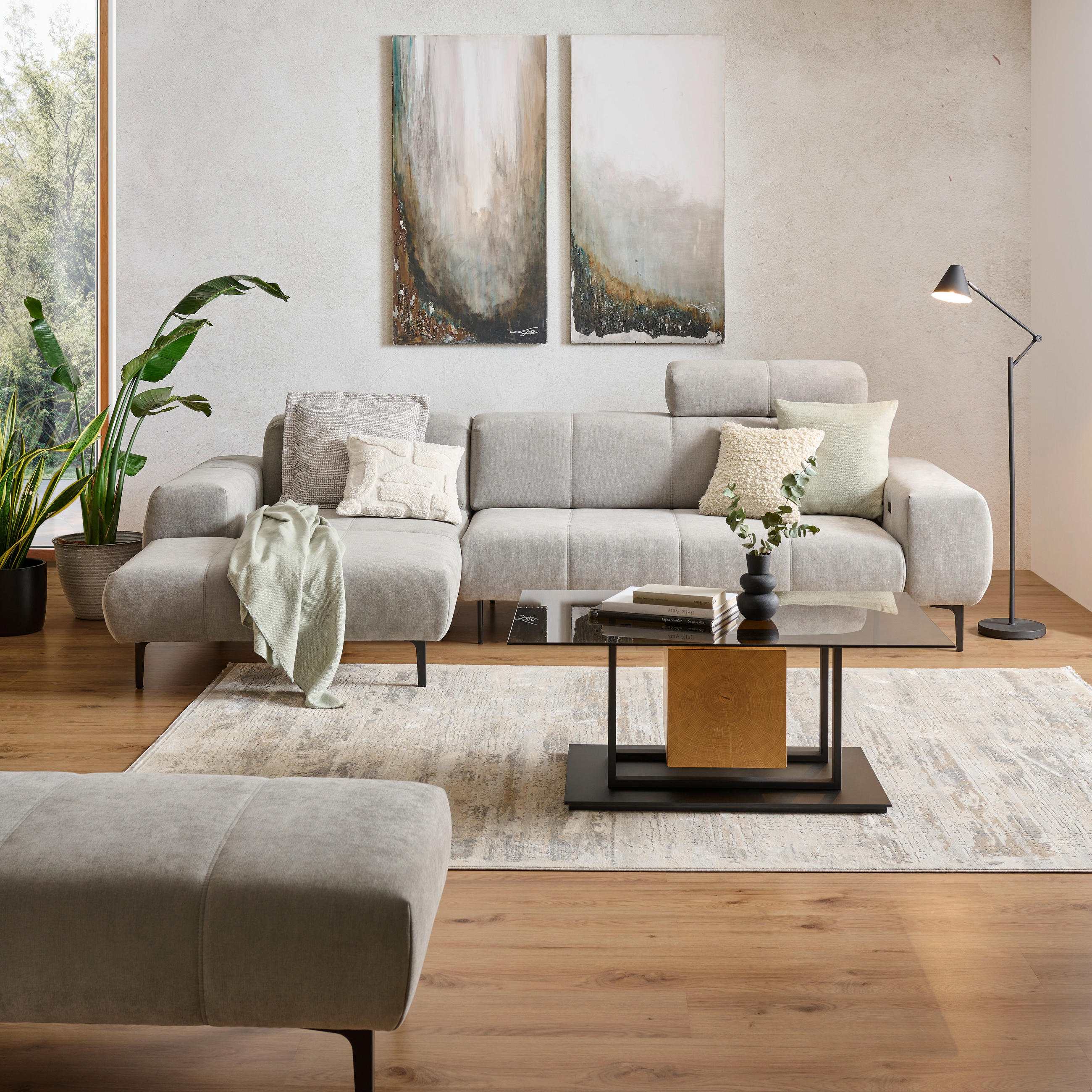 ECKSOFA in Chenille Grau  - Schwarz/Grau, Design, Textil/Metall (167/311cm) - Xora