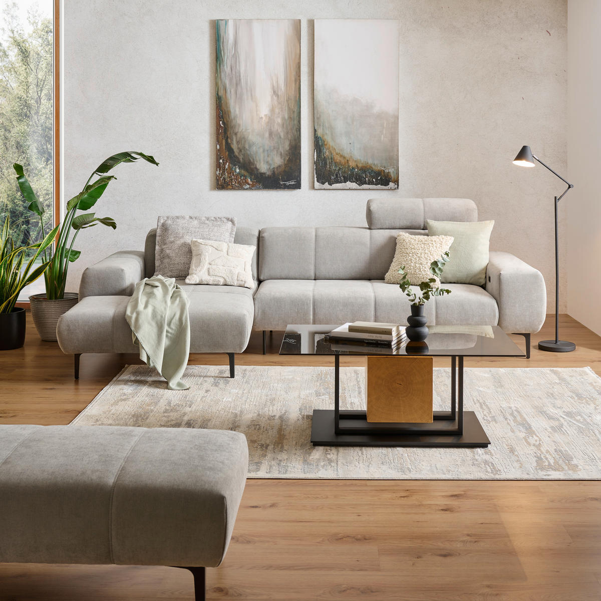 ECKSOFA in Chenille Grau  - Schwarz/Grau, Design, Textil/Metall (167/311cm) - Xora