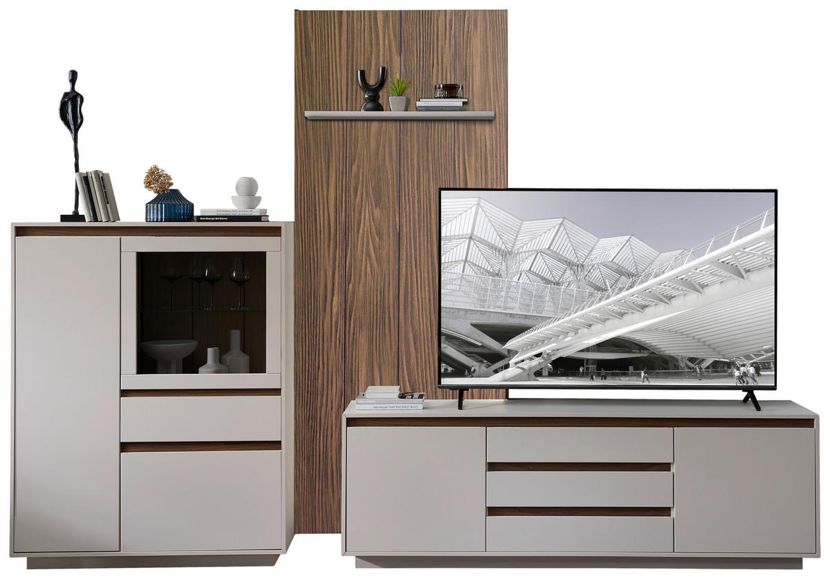 WOHNWAND  in Nussbaumfarben, Kaschmir  324/232/45 cm  - Kaschmir/Nussbaumfarben, Design, Glas/Holzwerkstoff (324/232/45cm) - Stylife