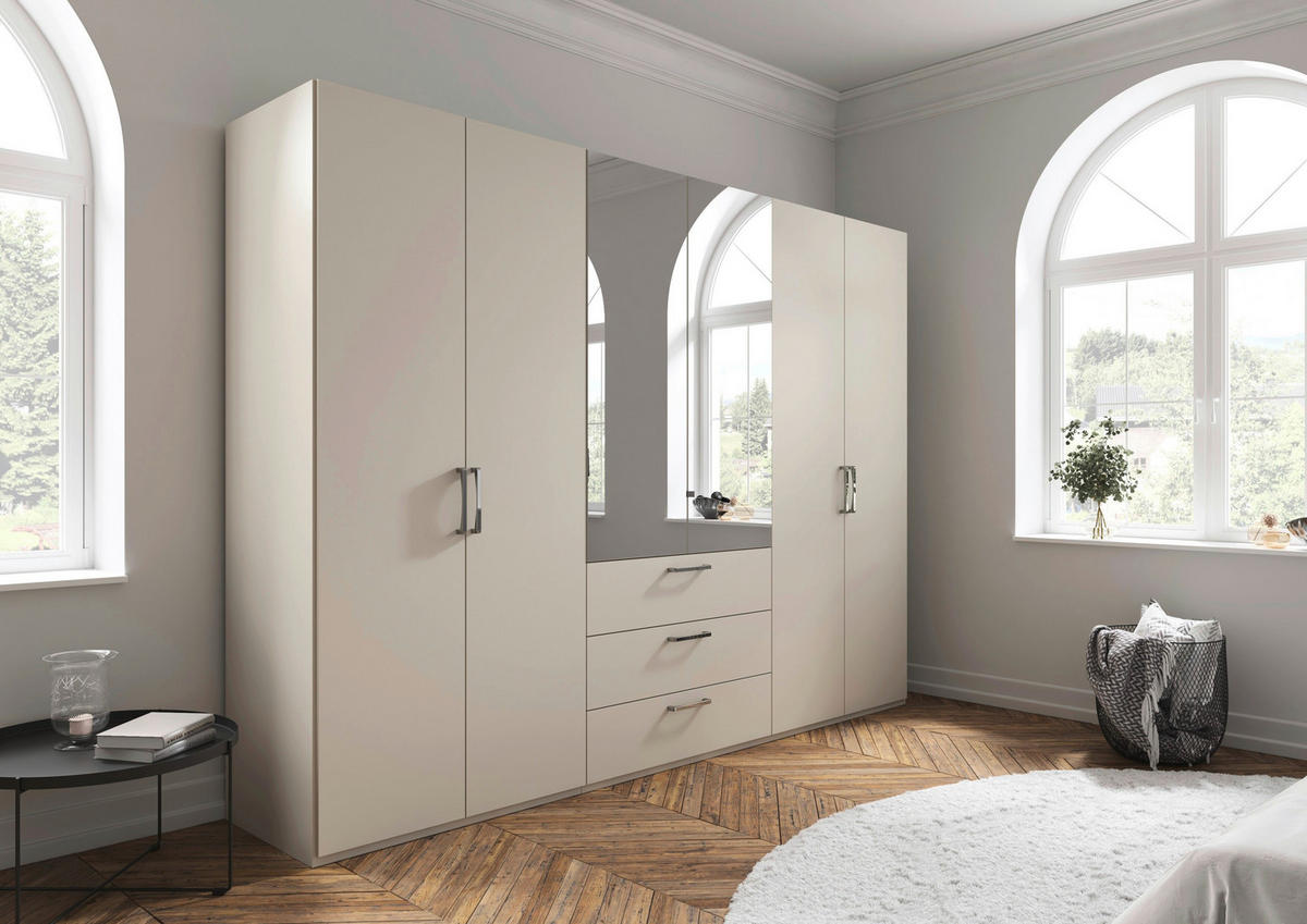 DREHTÜRENSCHRANK 301/235/61 cm,  in Champagner, 6-türig  - Chromfarben/Edelstahlfarben, Basics, Glas/Holzwerkstoff (301/235/61cm) - Novel