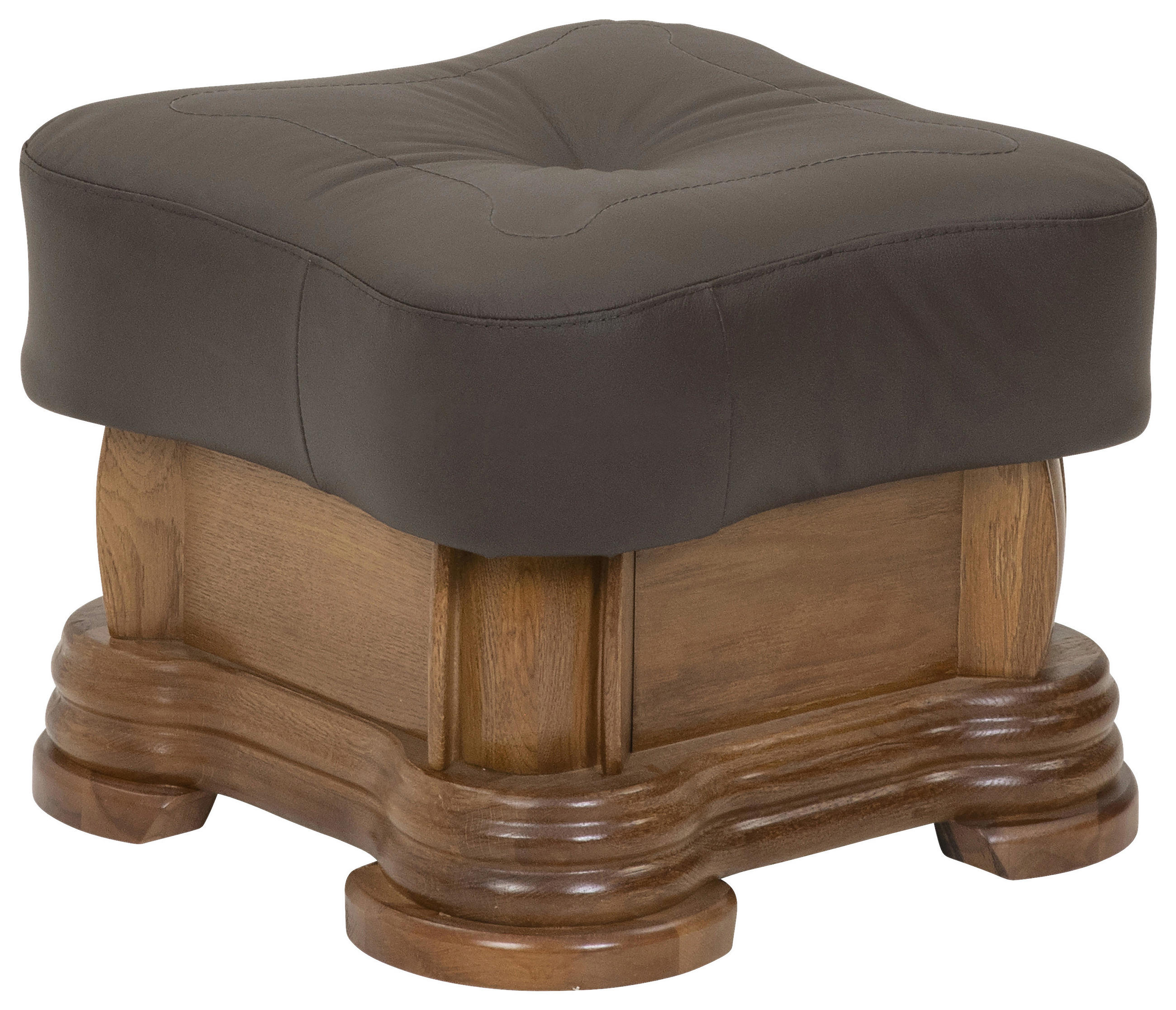 HOCKER Echtleder Eiche Braun  - Braun, KONVENTIONELL, Leder/Holz (50/40/50cm) - Max Winzer