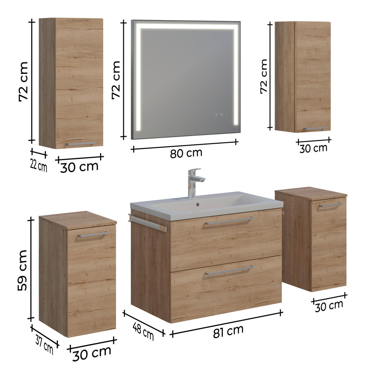 WASCHTISCHKOMBI 81 cm  - Chromfarben/Eichefarben, MODERN, Keramik/Holzwerkstoff (81cm) - Celina Home