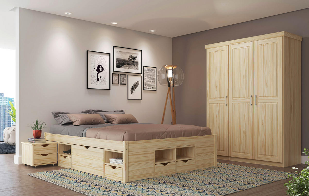DREHTÜRENSCHRANK 140/190/55 cm 3-türig Naturfarben  - Silberfarben/Naturfarben, LIFESTYLE, Holz/Kunststoff (140/190/55cm) - MID.YOU