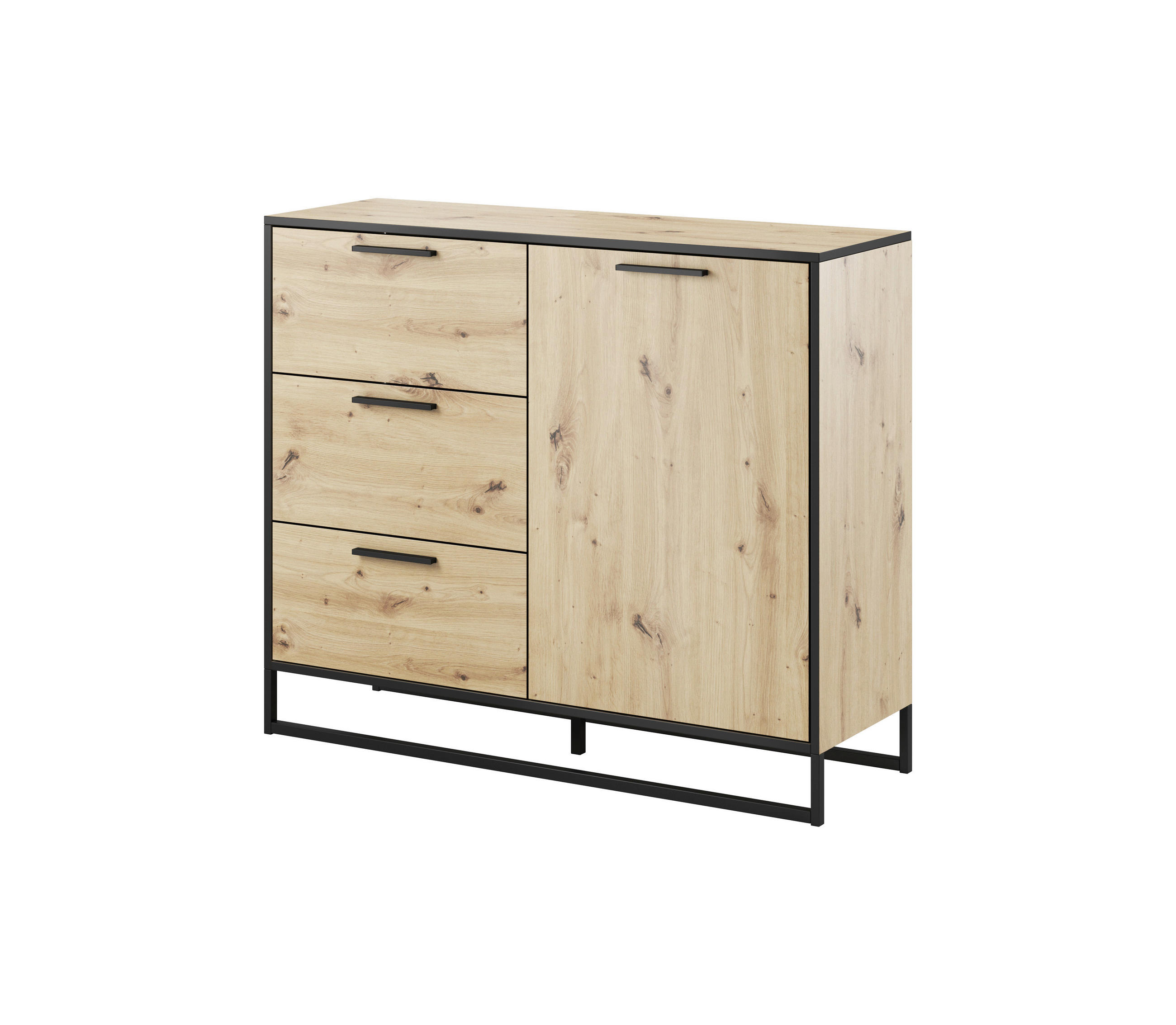 KOMODA, černá, barvy dubu, 112,5/95/39 cm - černá/barvy dubu, Basics, kompozitní dřevo/plast (112,5/95/39cm) - Cantus