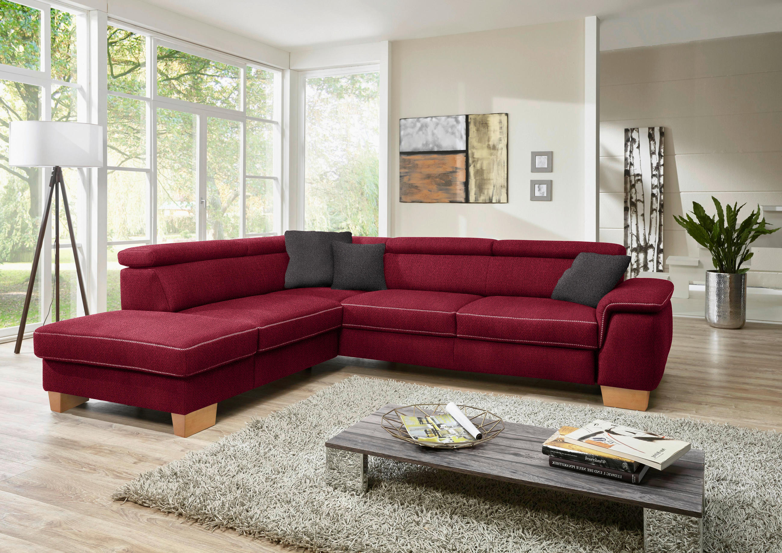 ECKSOFA in Mikrofaser Rot  - Eichefarben/Beige, Natur, Holz/Textil (226/273cm) - Beldomo System