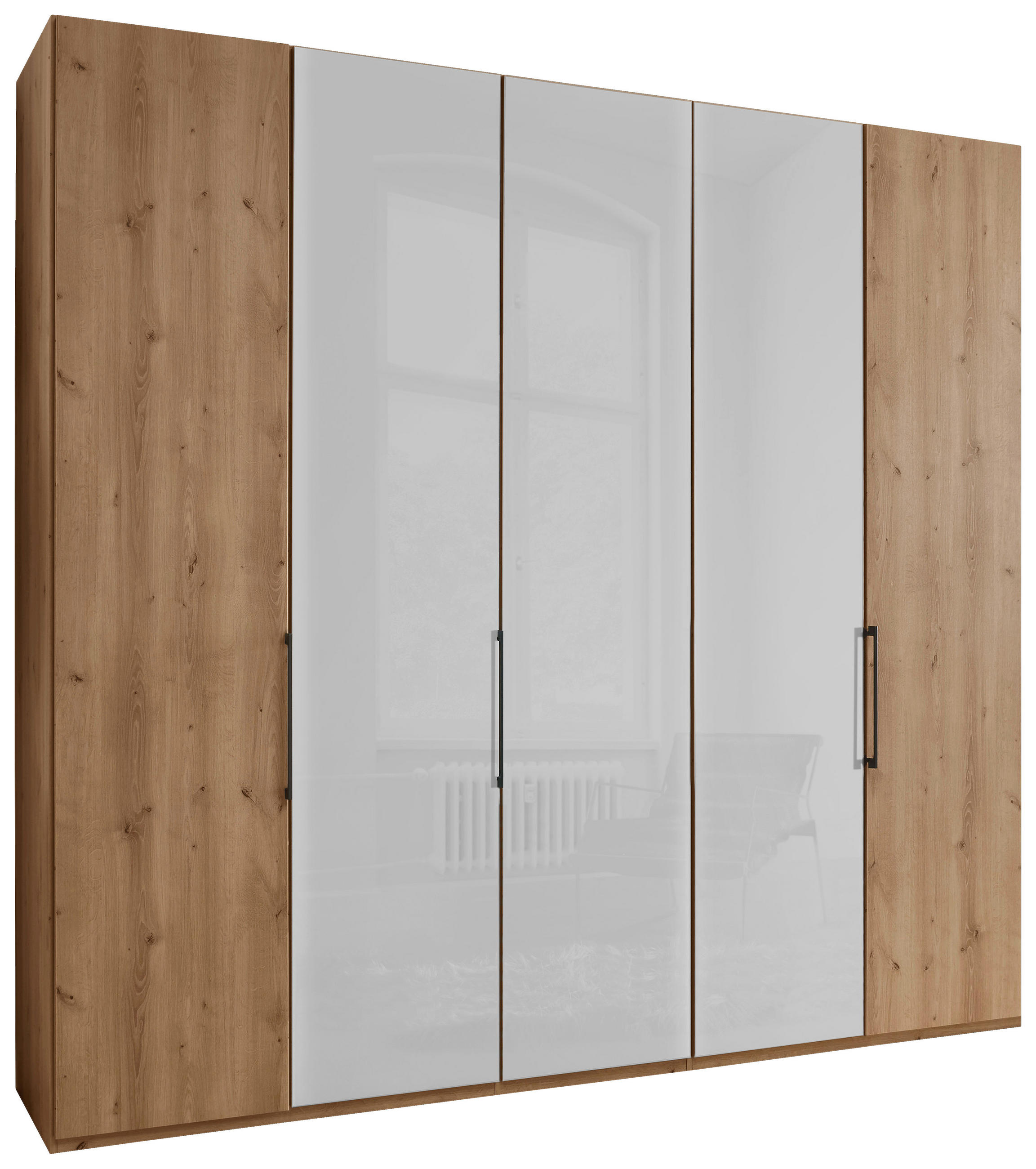 DREHTÜRENSCHRANK 5-türig Weiß, Eiche Bianco - Schieferfarben/Eiche Bianco, KONVENTIONELL, Glas/Holzwerkstoff (250/216/58cm) - Dieter Knoll