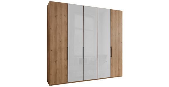 DREHTÜRENSCHRANK 250/216/58 cm 5-türig Weiß, Eiche Bianco - Schieferfarben/Eiche Bianco, KONVENTIONELL, Glas/Holzwerkstoff (250/216/58cm) - Dieter Knoll