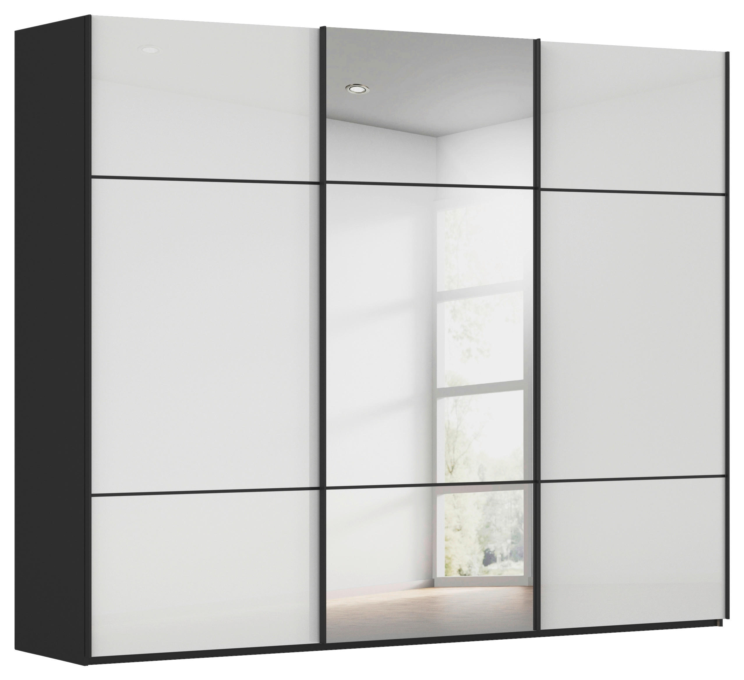 SCHWEBETÜRENSCHRANK 301/223/68 cm 3-türig Schwarz, Weiß  - Schwarz/Weiß, KONVENTIONELL, Glas/Holzwerkstoff (301/223/68cm) - Novel