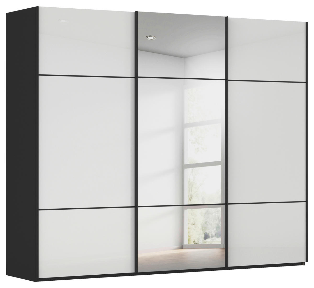 SCHWEBETÜRENSCHRANK 271/223/68 cm 3-türig Schwarz, Weiß  - Schwarz/Weiß, KONVENTIONELL, Glas/Holzwerkstoff (271/223/68cm) - Novel