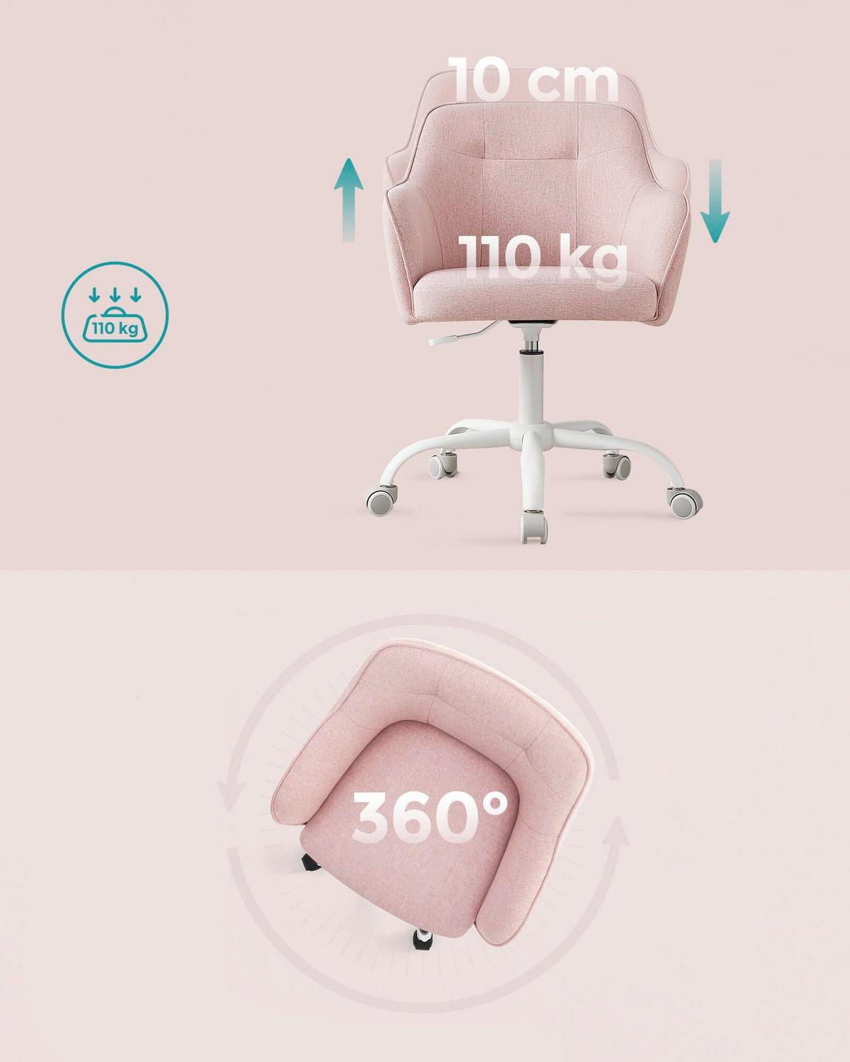 OTOČNÁ ŽIDLE, perkál, pink - tmavě růžová/pink, Basics, kov/textil (64/86/64cm)