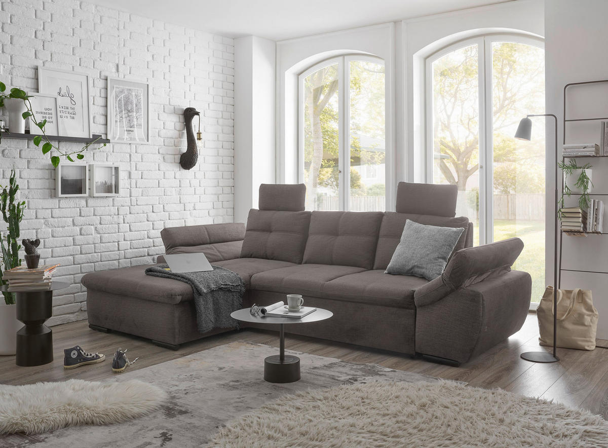 ECKSOFA in Mikrovelours Graubraun  - Graubraun/Schwarz, Konventionell, Kunststoff/Textil (170/275cm) - Carryhome