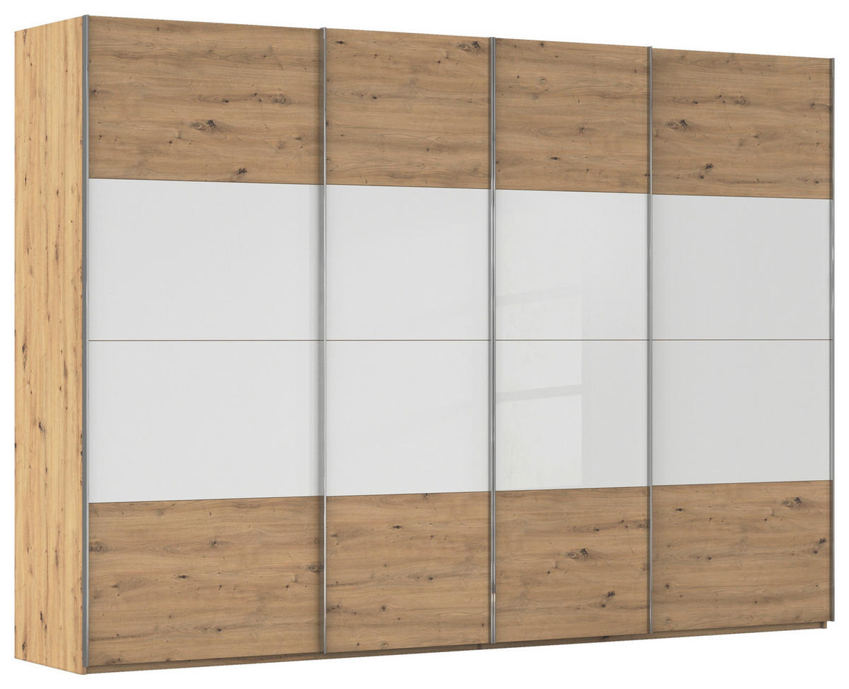 SCHWEBETÜRENSCHRANK  in Weiß, Eiche Artisan  - Chromfarben/Weiß, KONVENTIONELL, Glas/Holzwerkstoff (316/235/68cm) - Novel