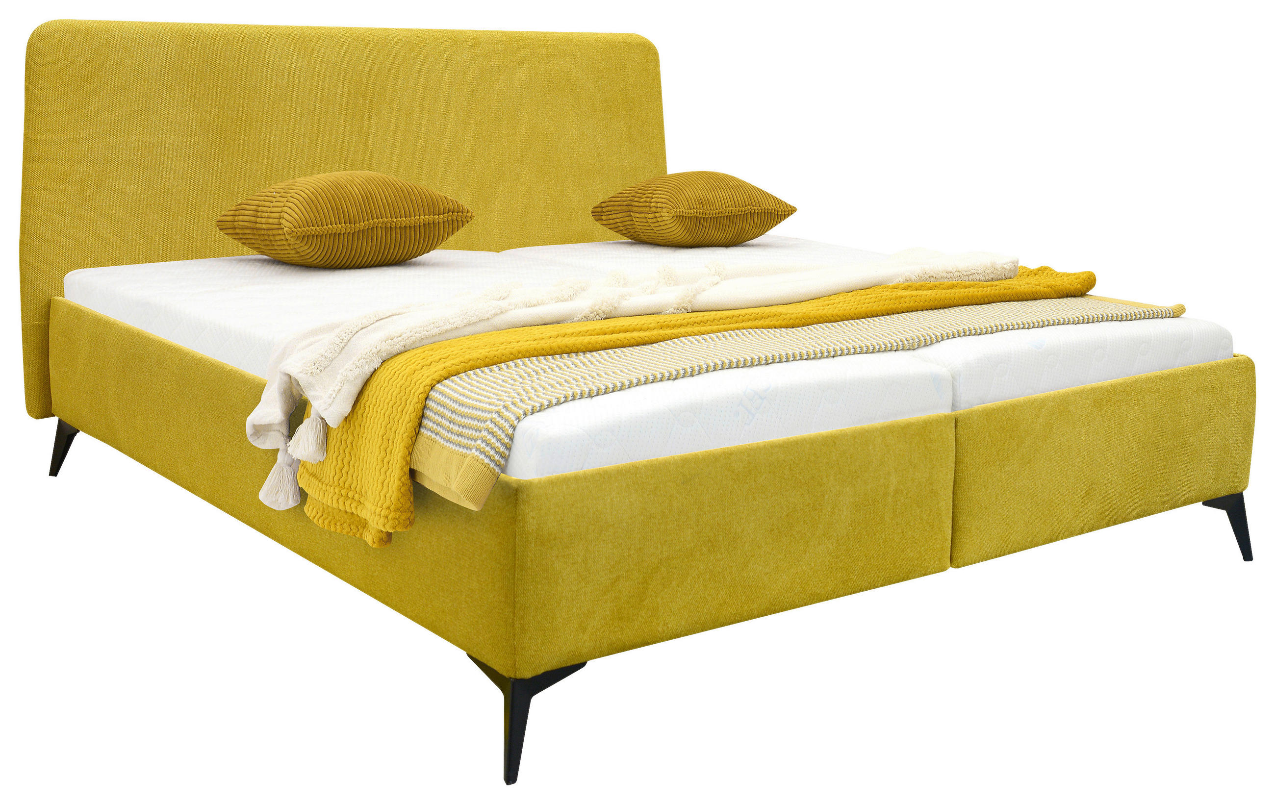 ČALÚNENÁ POSTEĽ, 180/200 cm, horčicovožltá - horčicovožltá/čierna, Modern, kov/drevo (180/200cm) - Xora