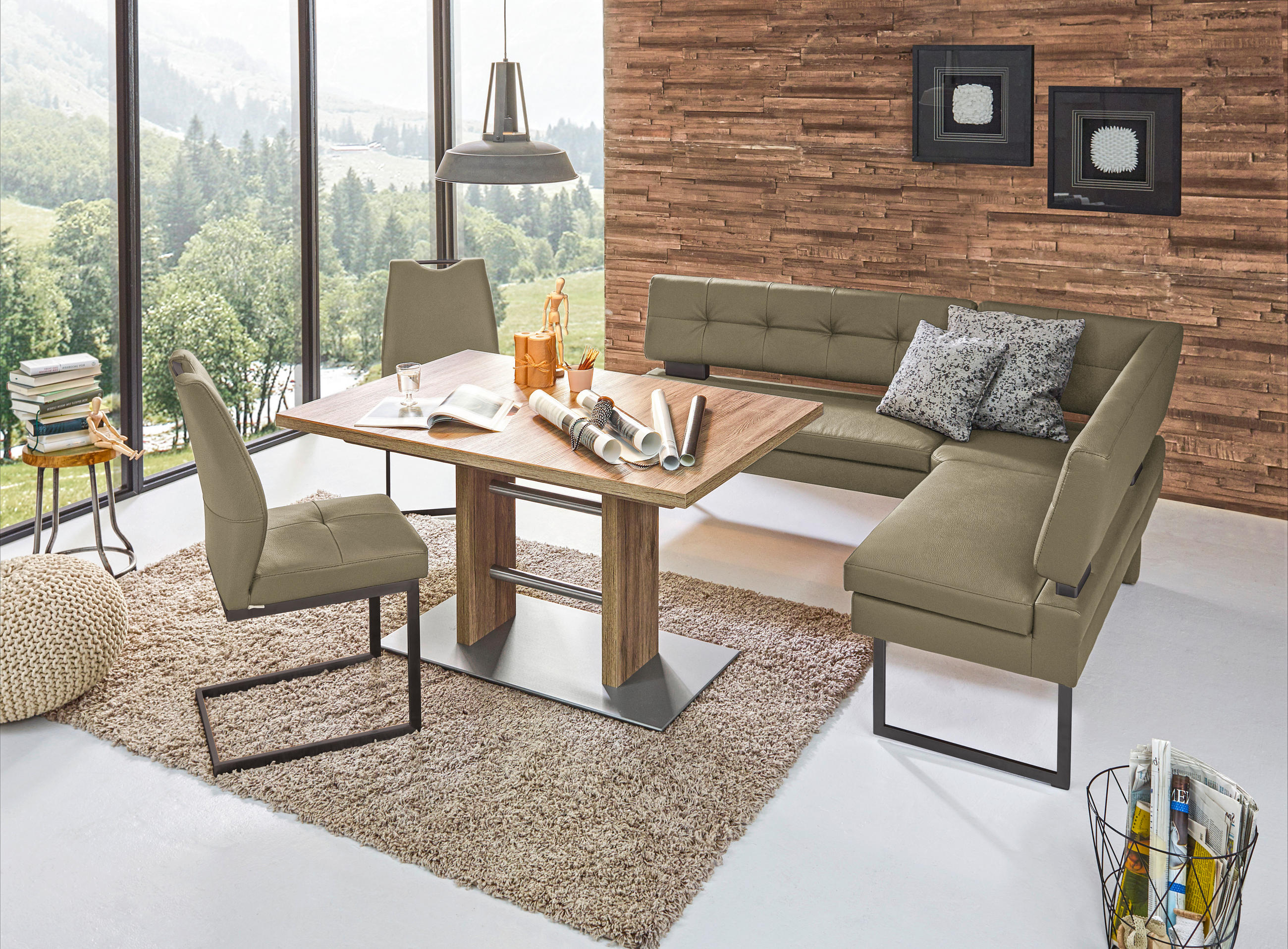 ECKBANK in Metall, Textil Grün - Schwarz/Grün, Design, Textil/Metall (200/158cm) - Dieter Knoll