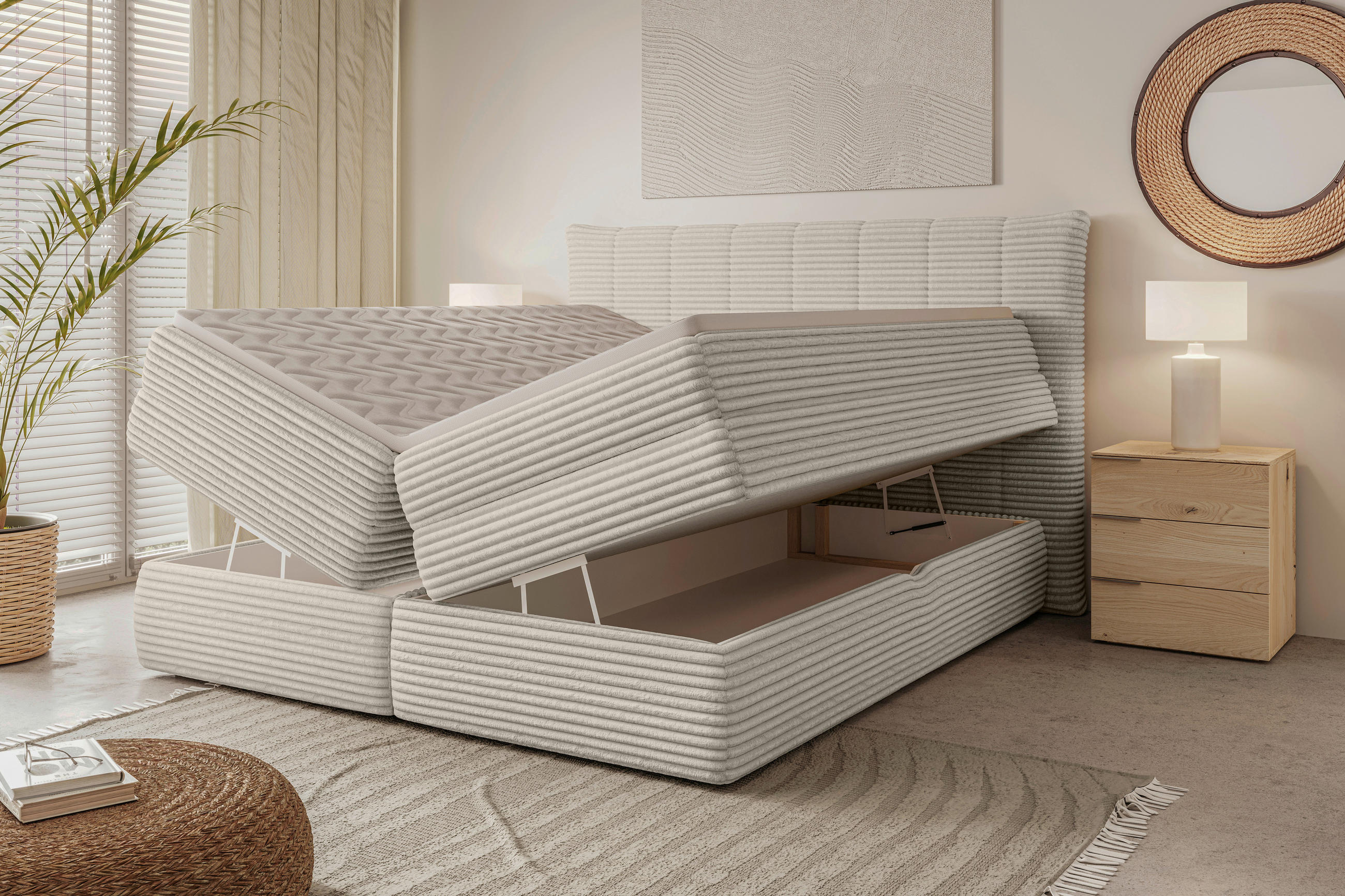 BOXSPRINGOVÁ POSTEĽ, 180/200 cm, šampanská - čierna/béžová, Modern, textil/plast (180/200cm) - Esposa