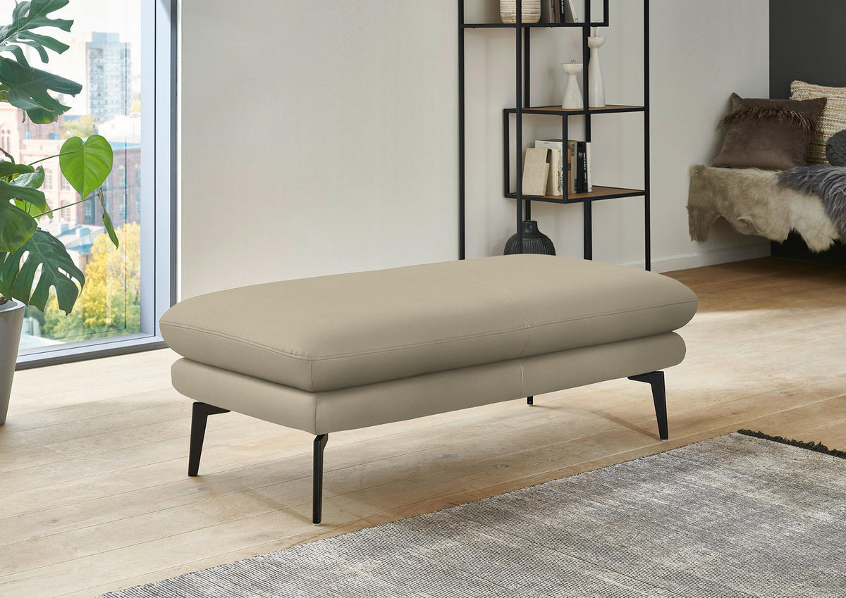 ECKSOFA in Echtleder Creme, Naturfarben  - Creme/Schwarz, Design, Leder/Metall (310/180cm) - Dieter Knoll