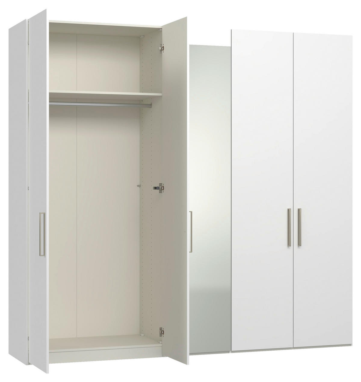 DREHTÜRENSCHRANK 253/236/59 cm,  in Weiß, 5-türig  - Edelstahlfarben/Weiß, Design, Glas/Holzwerkstoff (253/236/59cm) - Jutzler