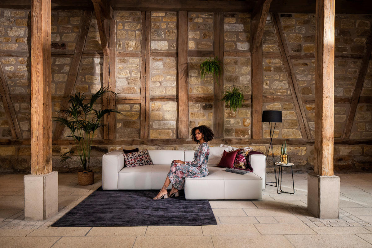 ECKSOFA in Echtleder Beige  - Beige/Schwarz, Modern, Leder/Kunststoff (300/164cm) - W.Schillig
