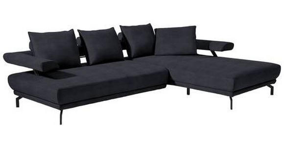 ECKSOFA in Mikrofaser Dunkelblau  - Schwarz/Dunkelblau, Design, Textil/Metall (305/224cm) - Dieter Knoll