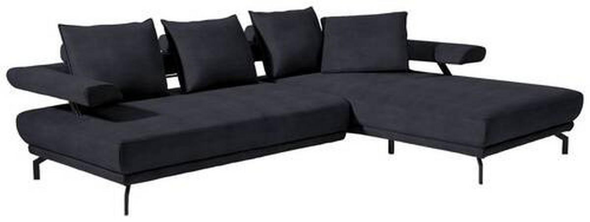 ECKSOFA in Mikrofaser Dunkelblau  305/224 cm  - Schwarz/Dunkelblau, Design, Textil/Metall (305/224cm) - Dieter Knoll