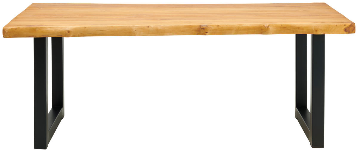 ESSTISCH Teakholz vollmassiv Naturfarben, Schwarz  - Schwarz/Naturfarben, MODERN, Holz/Metall (200/200/78cm) - Livetastic