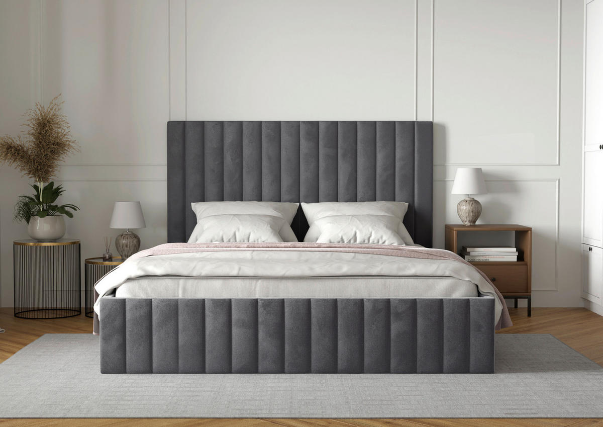 POLSTERBETT Bettkasten, Lattenrost 160/200 cm  in Anthrazit  - Anthrazit/Schwarz, Design, Holz/Textil (160/200cm) - Boxxx