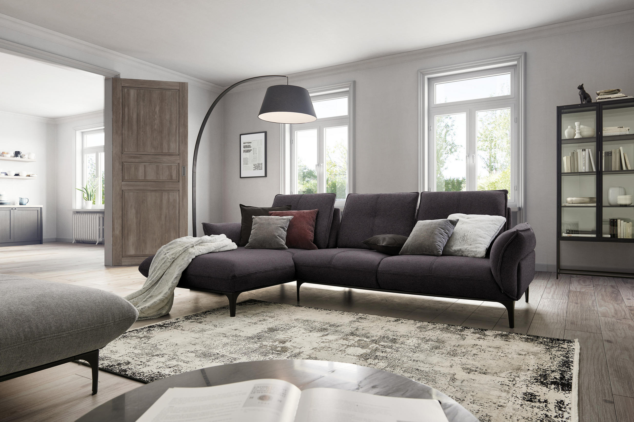 ECKSOFA in Webstoff Braun  - Schwarz/Braun, Natur, Textil (182/277cm) - Valnatura