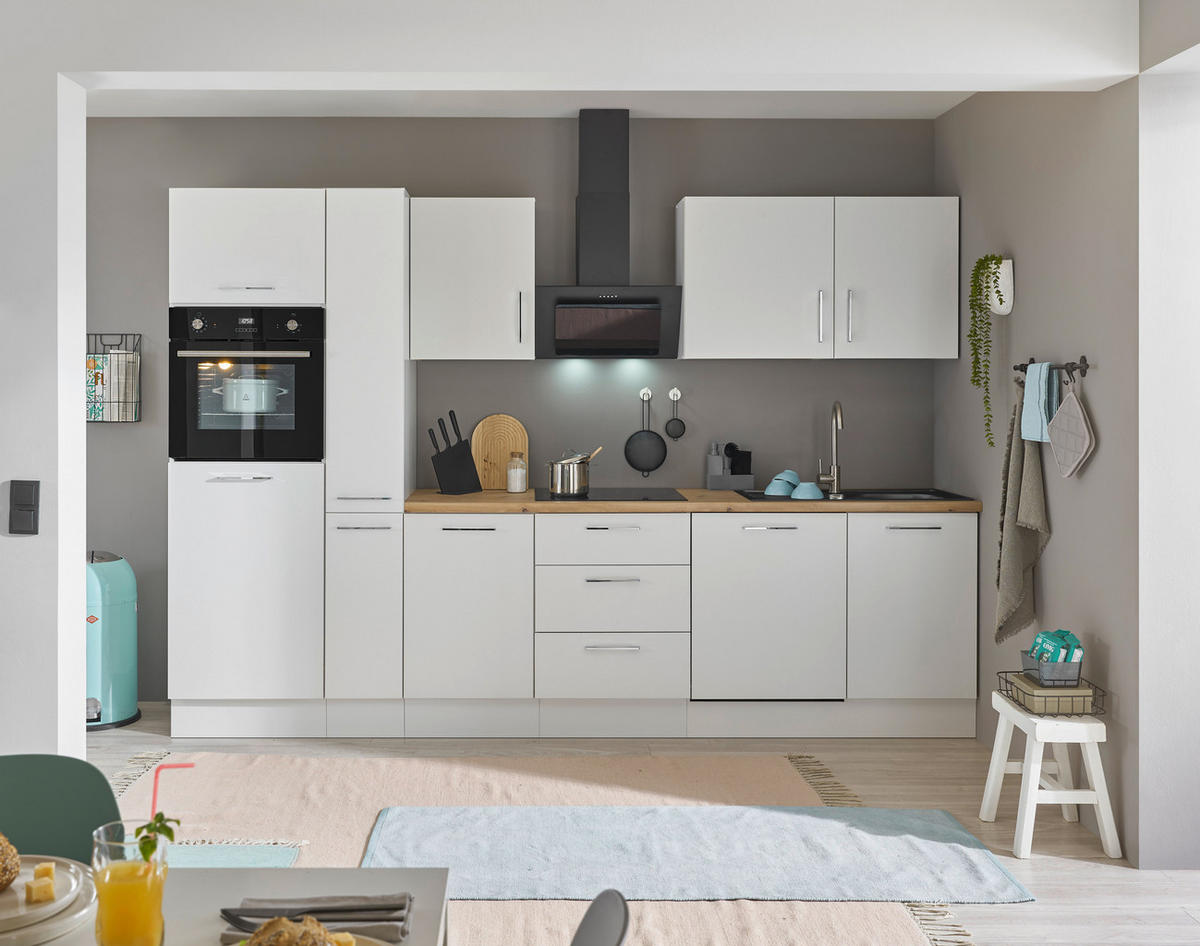 KÜCHENBLOCK 310 cm   in Weiß, Eiche Artisan  - Chromfarben/Weiß, Basics, Holzwerkstoff/Metall (310cm) - MID.YOU