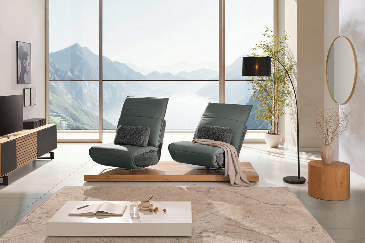 2-SITZER-SOFA Hochflor Echtleder Anthrazit, Grau  - Anthrazit/Schwarz, Design, Leder/Holz (240/65/104cm) - Koinor