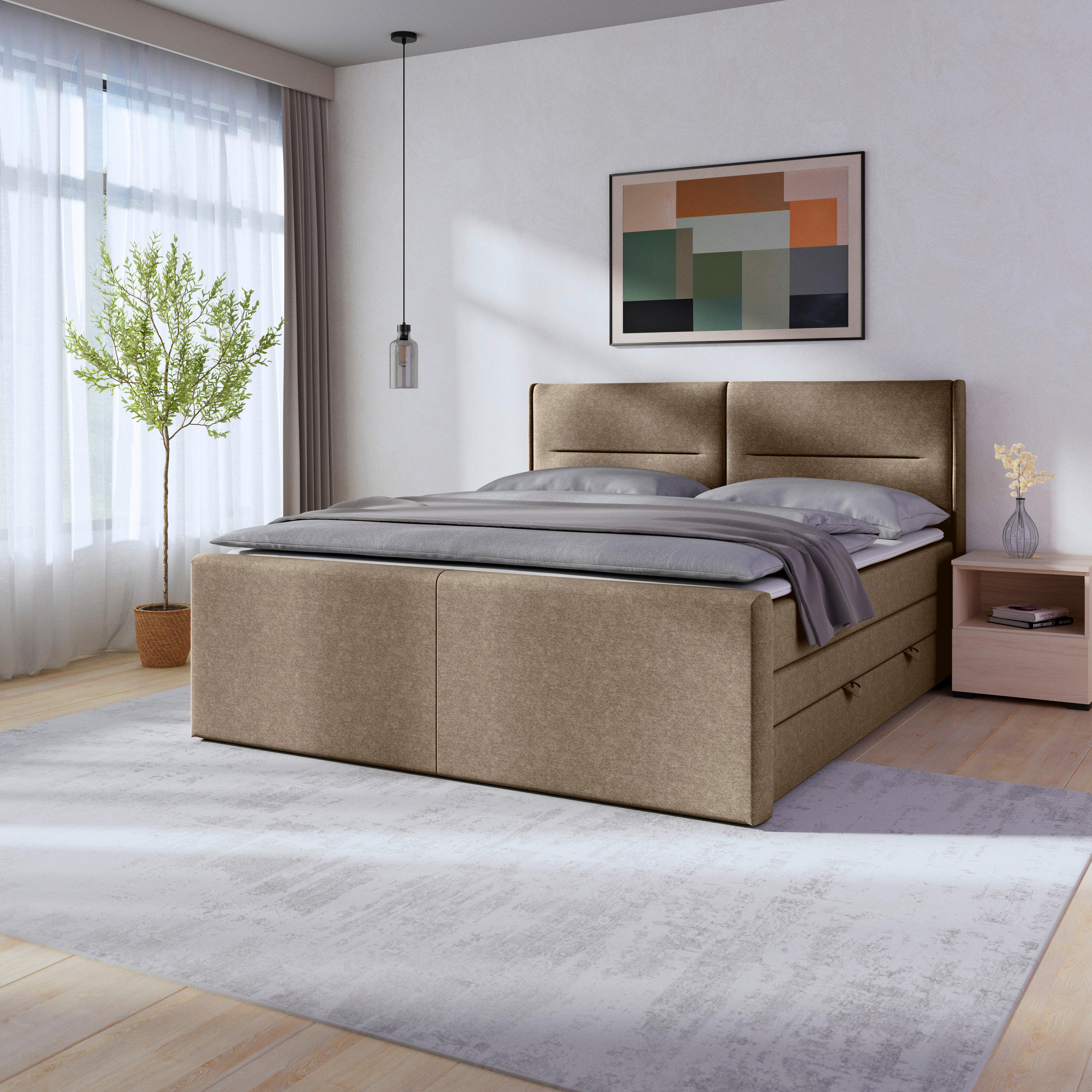 BOXSPRINGBETT 180/200 cm  in Beige  - Beige, MODERN, Holz/Kunststoff (180/200cm) - MID.YOU