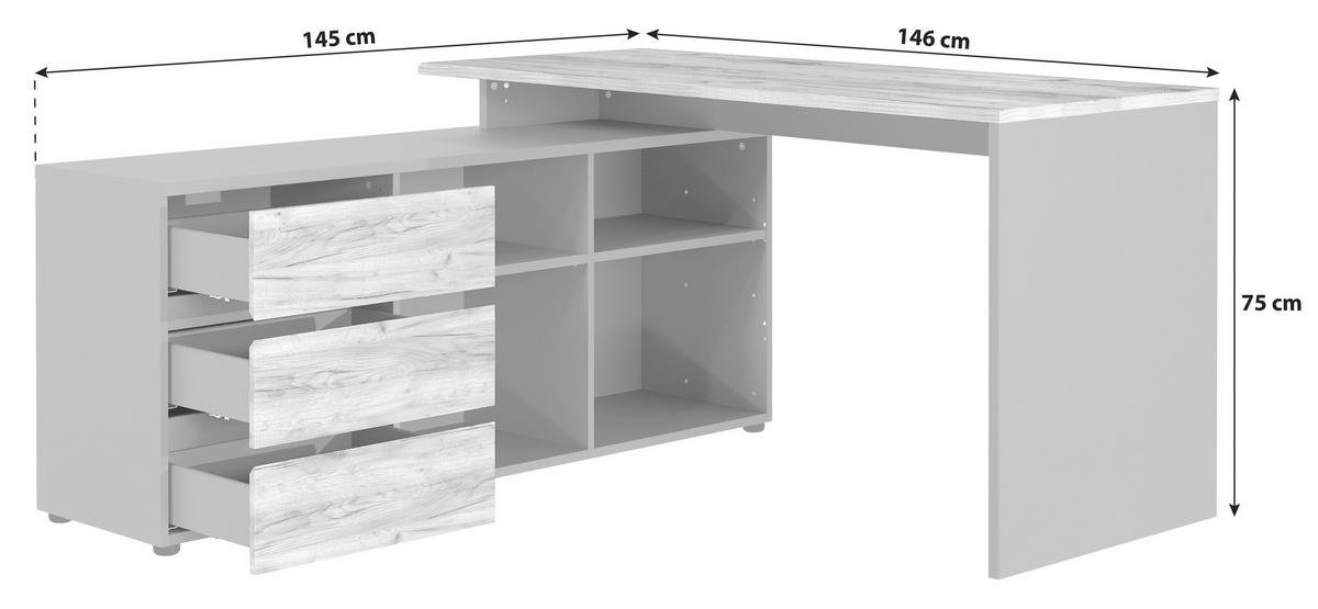ECKSCHREIBTISCH  in Graphitfarben, Eichefarben  - Eichefarben/Graphitfarben, MODERN, Holzwerkstoff (146/75/145cm) - Germania