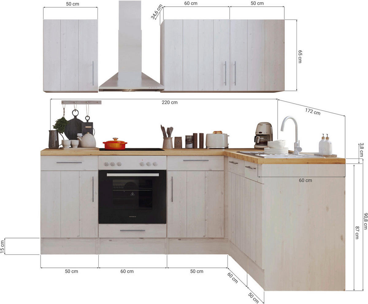 ECKKÜCHE 220/172 cm  in Weiß  - Eichefarben/Weiß, ROMANTIK / LANDHAUS, Holzwerkstoff/Metall (220/172cm) - Respekta