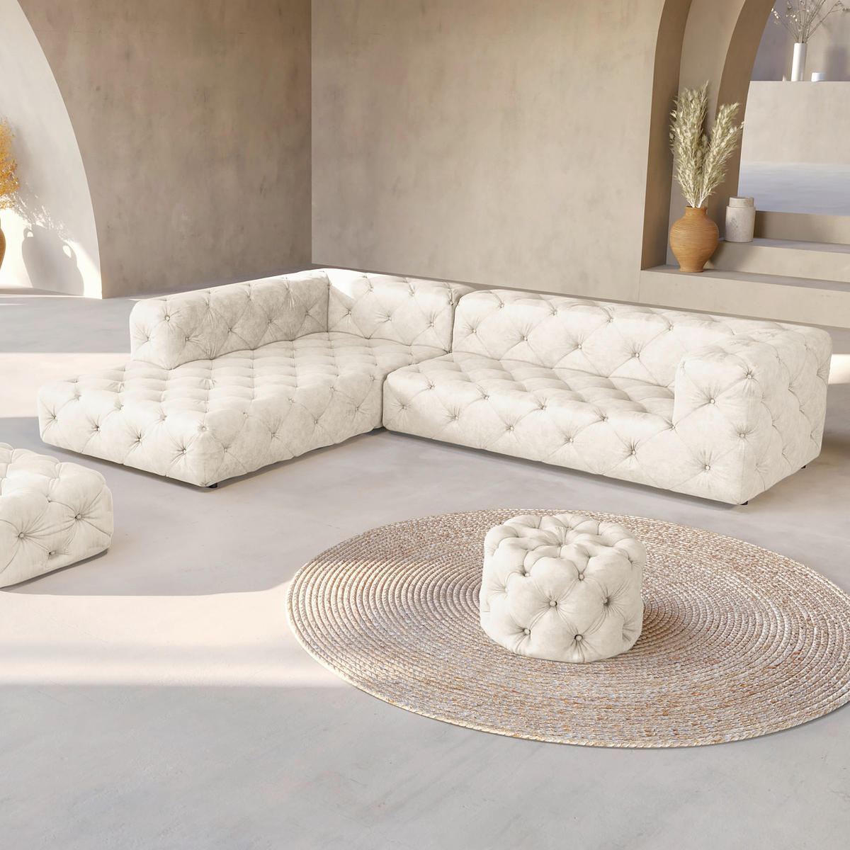 ECKSOFA Mikrofaser Creme  - Creme/Schwarz, Design, Kunststoff/Textil (228/325cm) - P & B