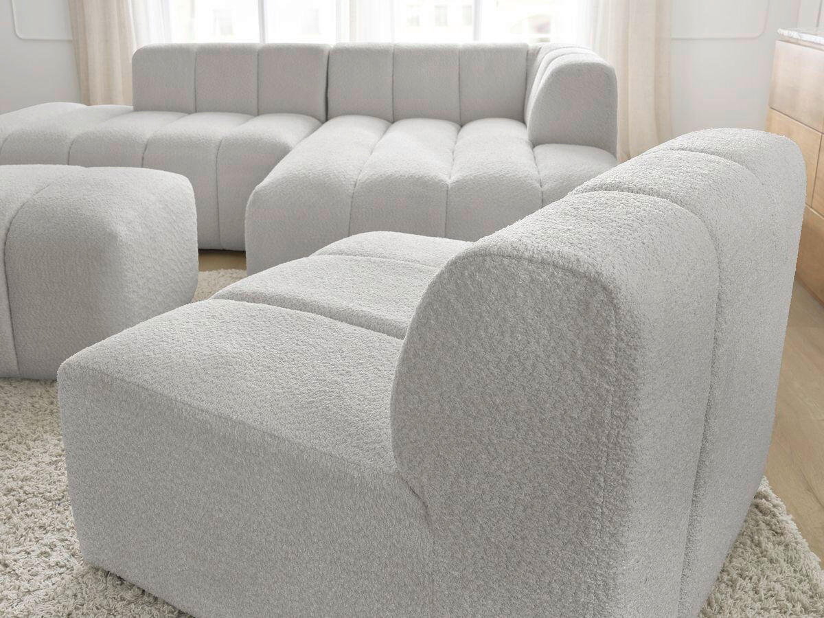 ECKSOFA Ottomane rechts  ANNECY Hellgrau Bouclé  - Hellgrau/Schwarz, MODERN, Kunststoff/Textil (262/170cm)
