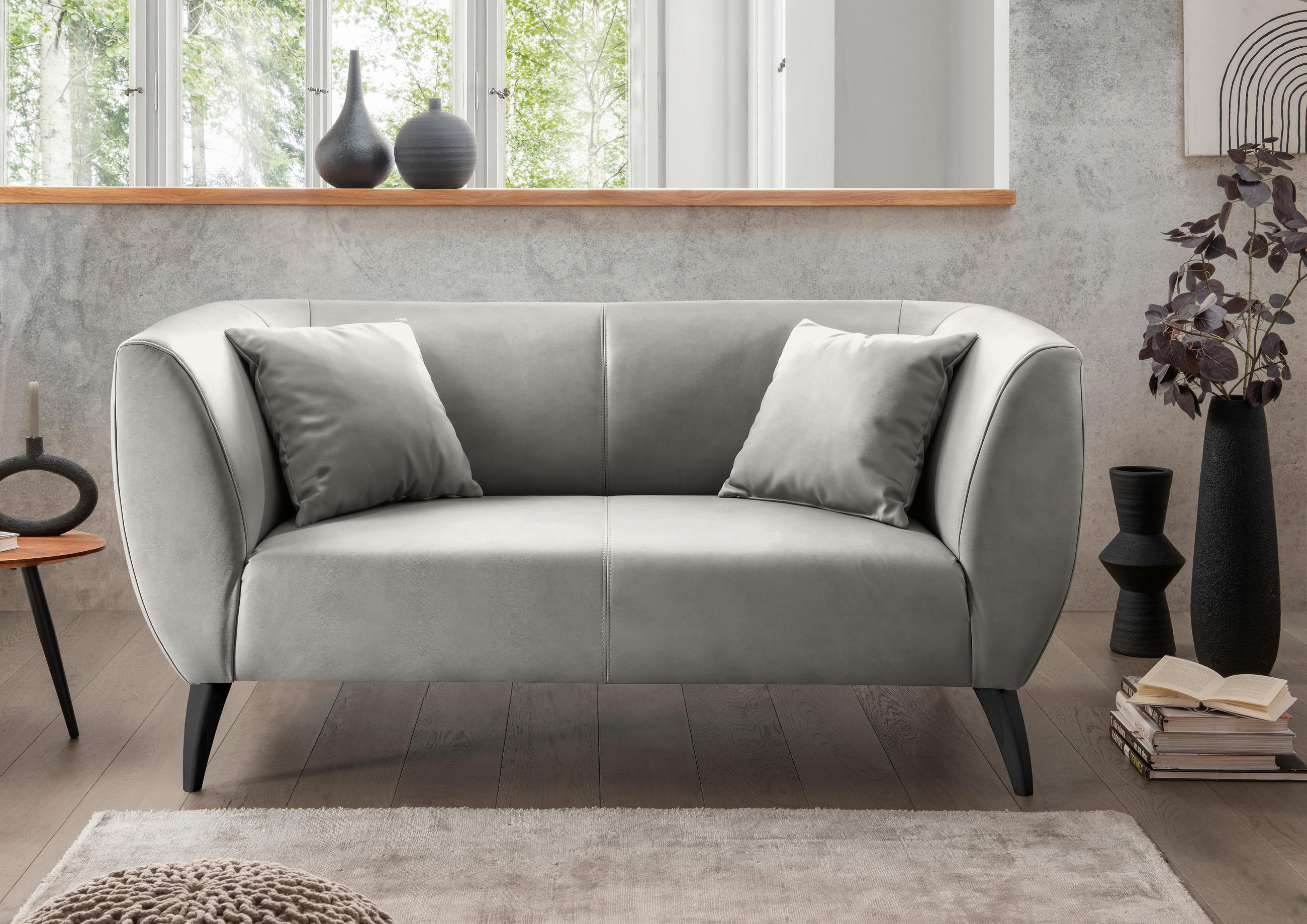 2-SITZER-SOFA in Lederlook Grau  - Schwarz/Grau, MODERN, Holz/Textil (172/83/88cm) - Livetastic