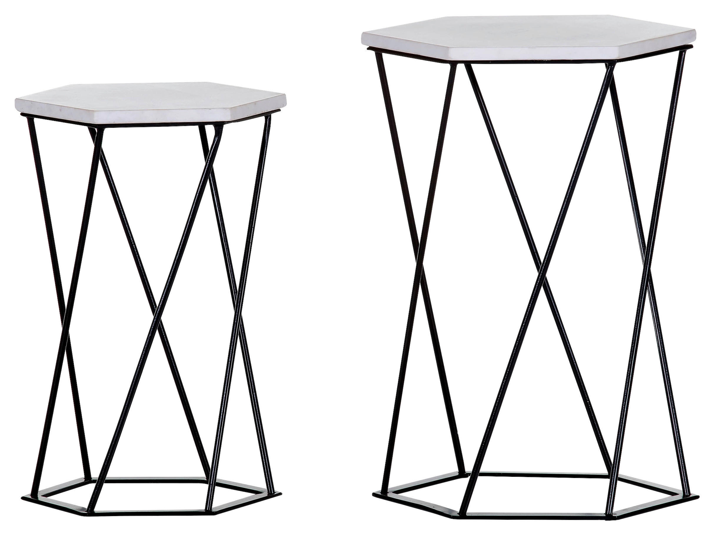 BEISTELLTISCHSET sechseckig Schwarz, Weiß  - Schwarz/Weiß, Trend, Stein/Metall (31-38/27-34/46-54cm) - Landscape