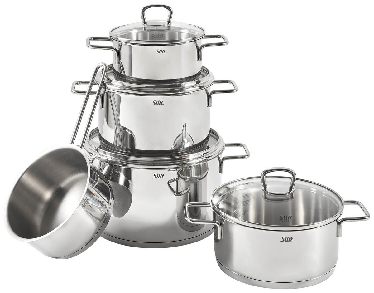KOCHTOPFSET Alicante 5-teilig  - Edelstahlfarben, Basics, Glas/Metall - Silit