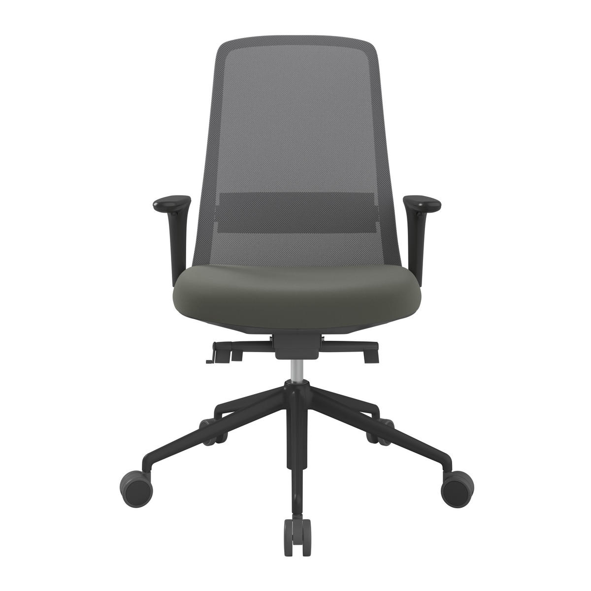 DREHSTUHL Grau, Schwarz, Schieferfarben  - Schieferfarben/Schwarz, MODERN, Leder/Kunststoff (70/103-115/70cm)