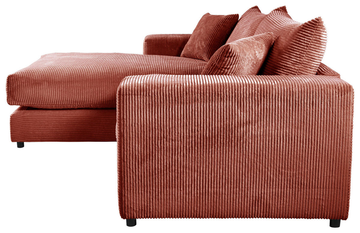 ECKSOFA  Cord, Velours Terracotta  - Terracotta/Schwarz, Basics, Kunststoff/Textil (180/265cm) - Livetastic