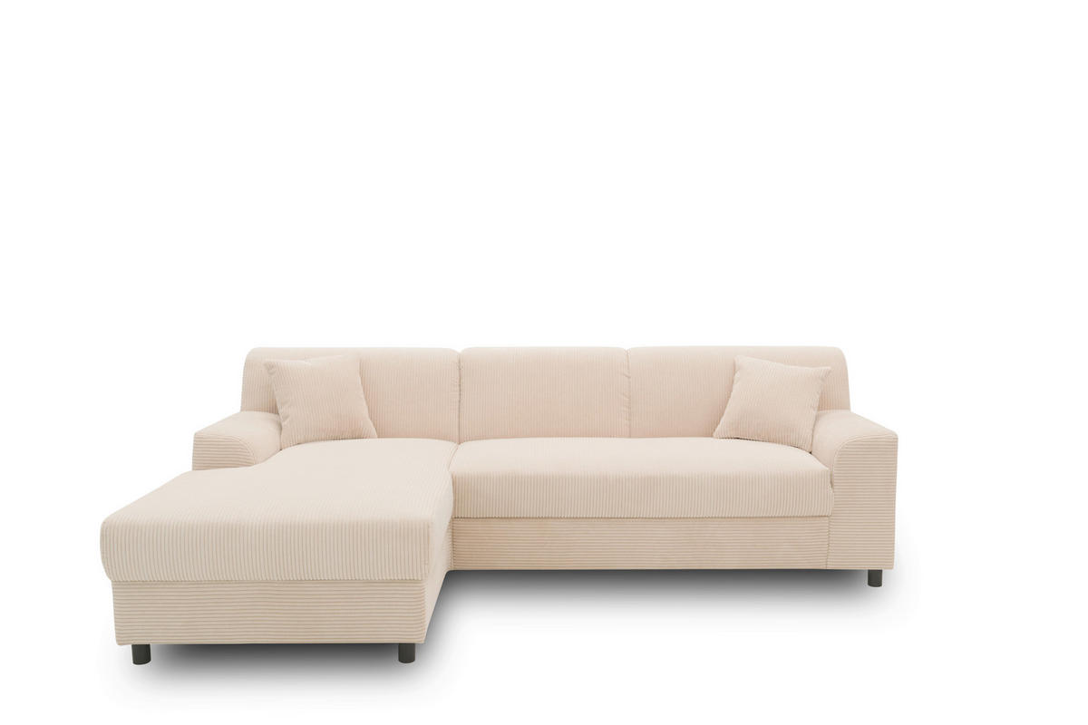 ECKSCHLAFSOFA  CAPRI 2 Creme Cord  - Creme/Schwarz, Basics, Kunststoff/Textil (146/241cm) - MID.YOU