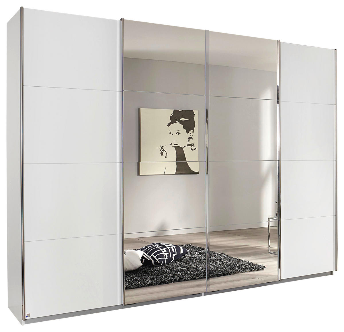 SCHIEBETÜRENSCHRANK 271/211/62 cm 4-türig Klar, Weiß  - Chromfarben/Klar, MODERN, Holzwerkstoff/Metall (271/211/62cm) - Rauch Möbel