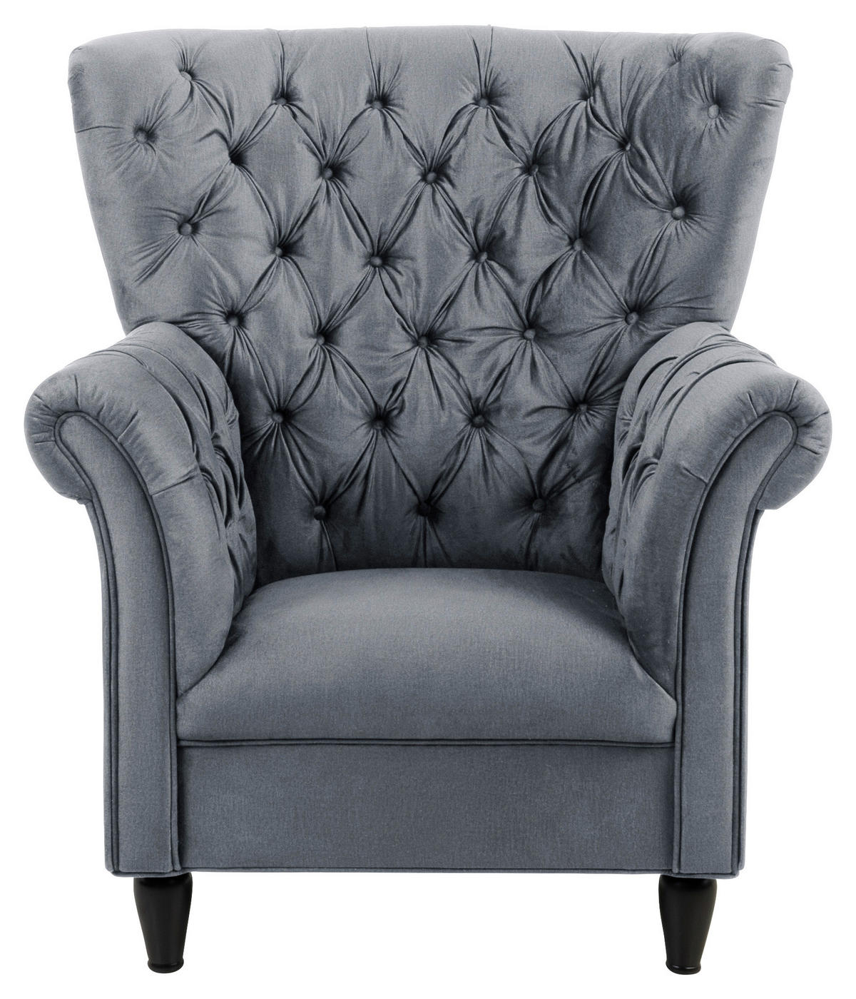 OHRENSESSEL in Velours Grau  - Schwarz/Grau, Design, Holz/Textil (96/112/86cm) - MID.YOU